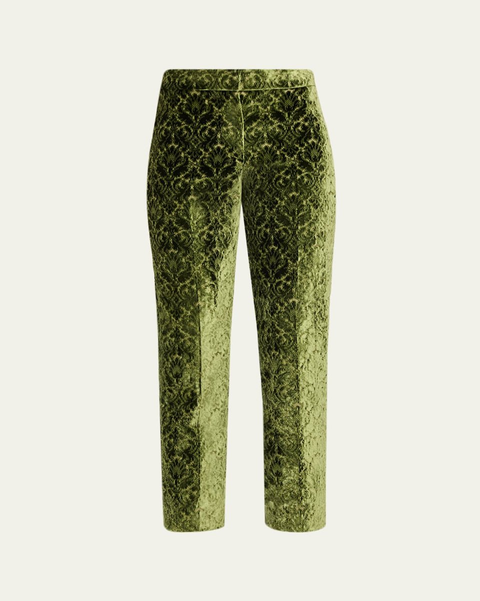 Baroque Velvet Straight-Leg Ankle Pants